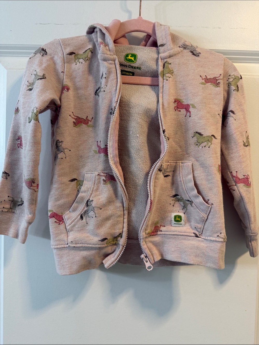 John Deere Pink Horse Print Zip-Up Hoodie for Kids